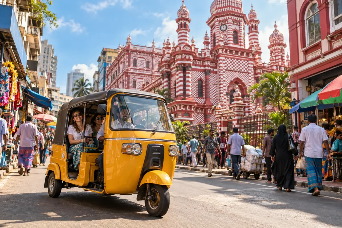 Private Colombo tuk-tuk tour through Pettah near the Red Mosque